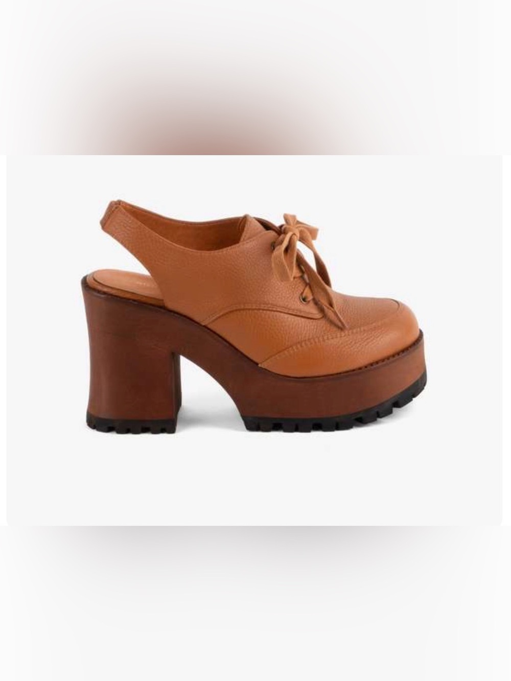 Intentionally Blank Hobby Platform Clog Whiskey Brown Black Leather Slingback 7